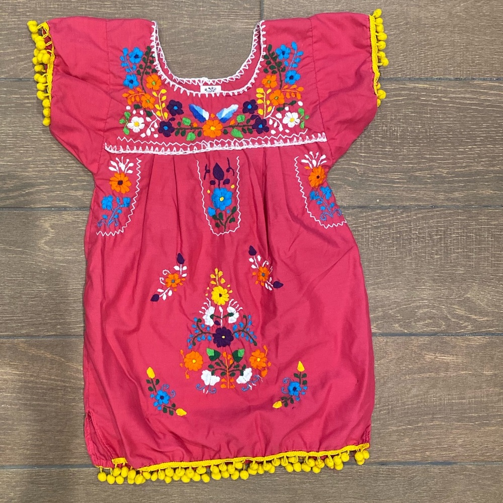 Embroidered Kids Casual Dress - Pink